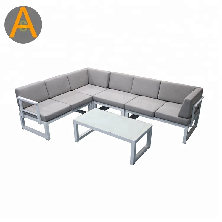 Small L shape white patio sofa sets metal garden Aluminium outdoor corner sofas set