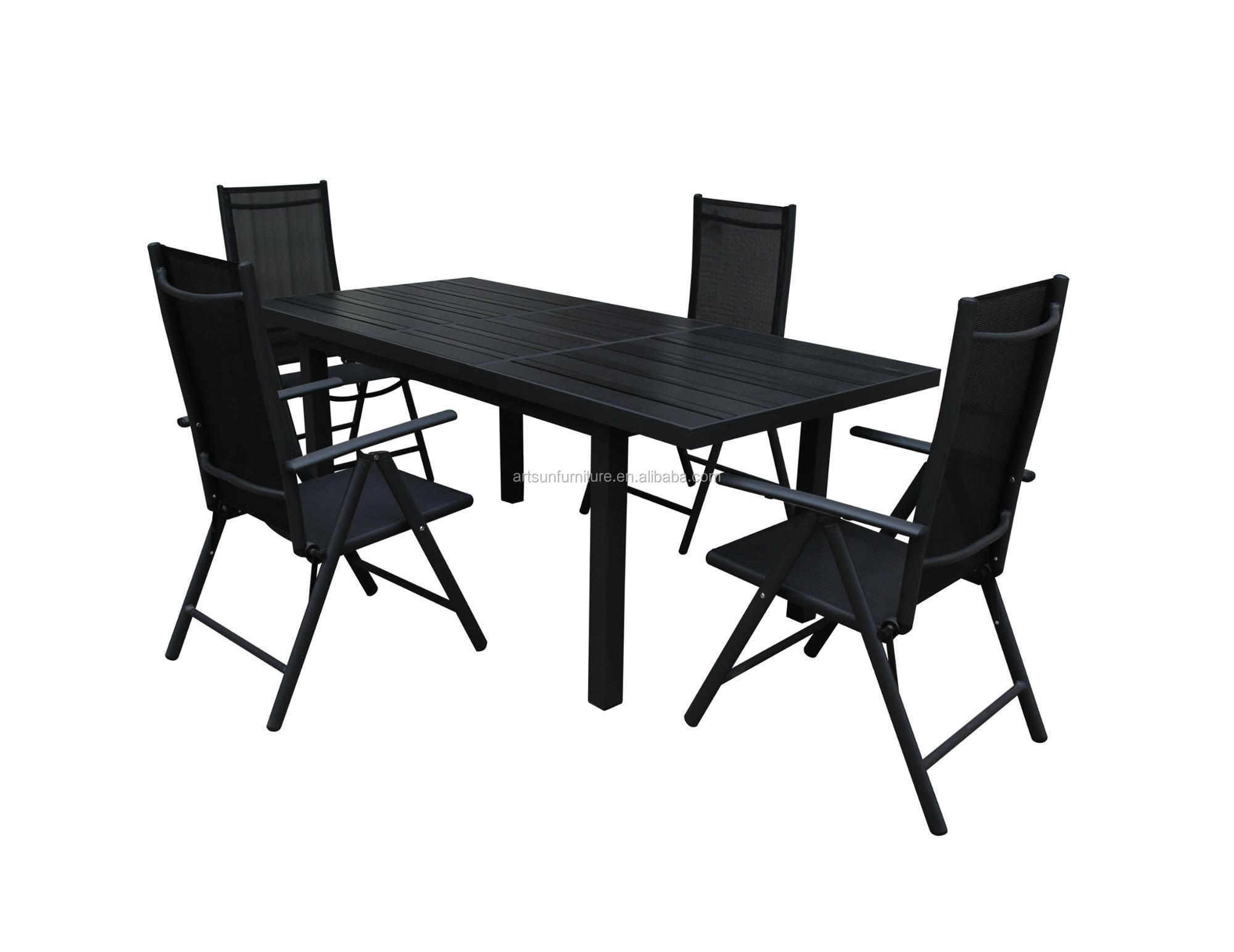 Patio Cafe Black Reclining 4 chairs dining table set folding outdoor chair and table for restaurant