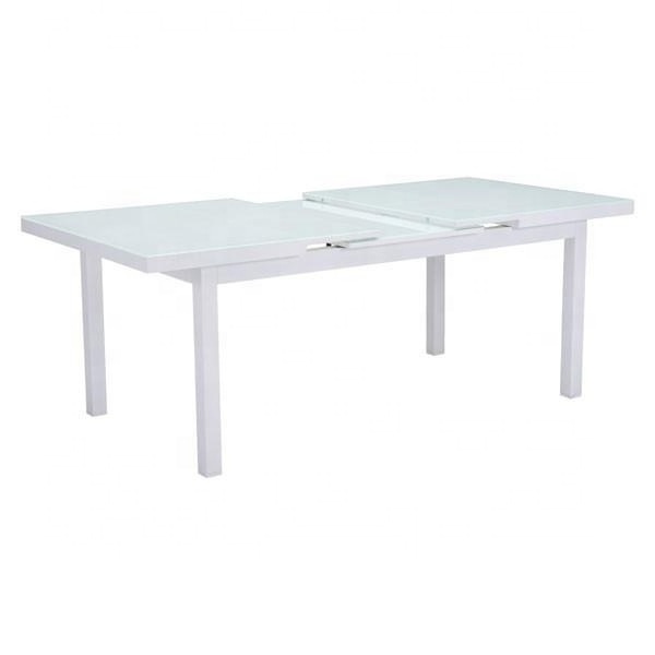 Restaurant outdoor aluminum dining tables glass top garden rectangular extendable dining table