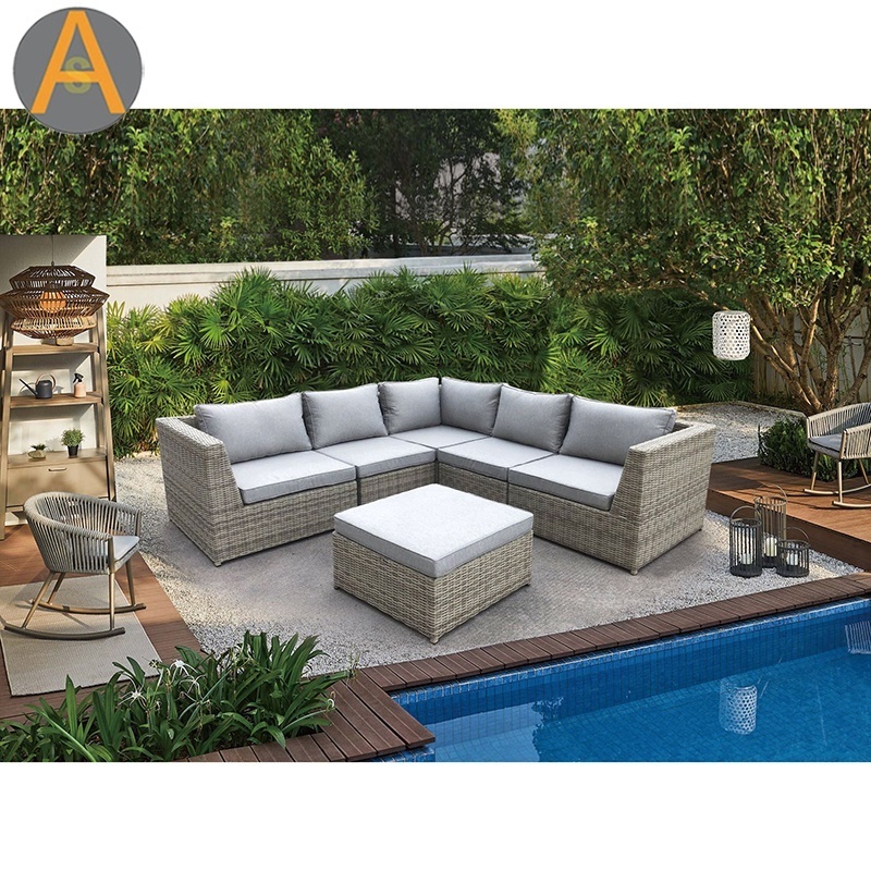 Hot selling Rattan furniture 7pcs L shape wicker indoor outdoor rattan lounge garden sofas set