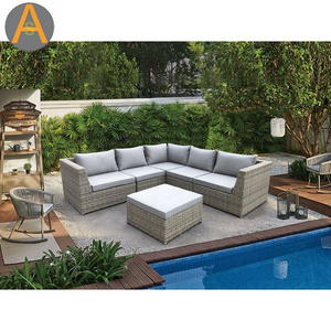 Hot selling Rattan furniture 7pcs L shape wicker indoor outdoor rattan lounge garden sofas set