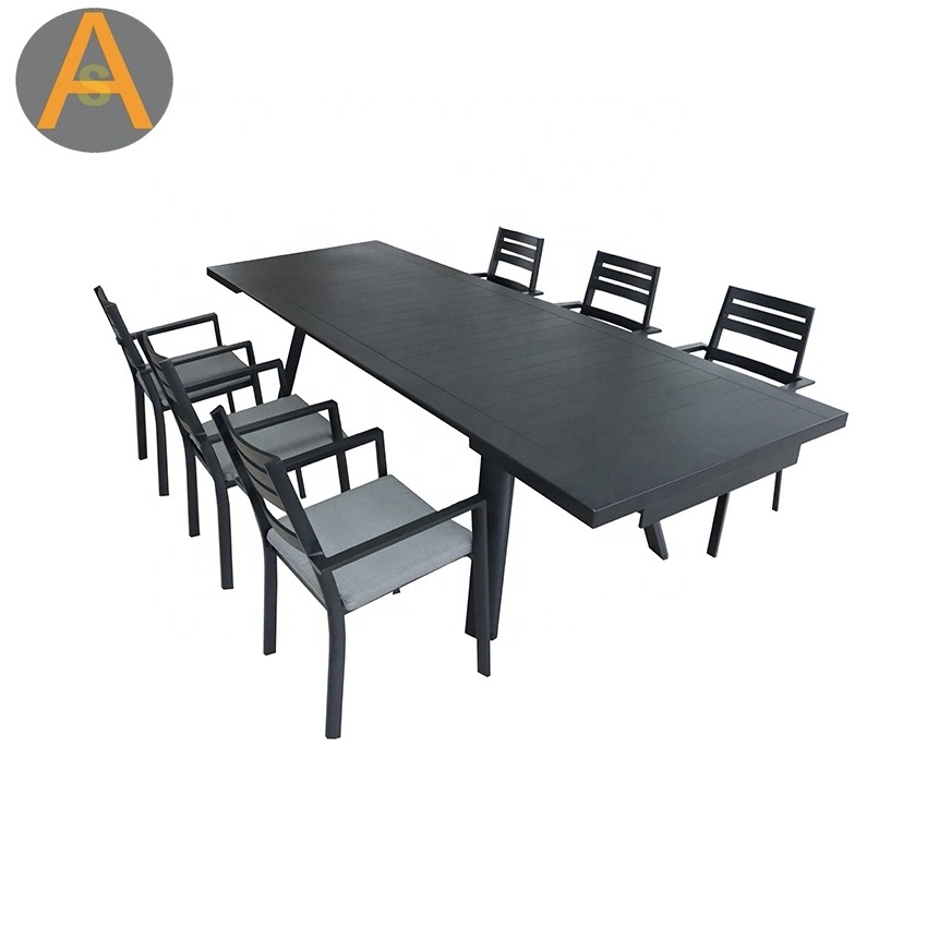 Garden furniture black aluminum cafe table set extensible outdoor dining table set