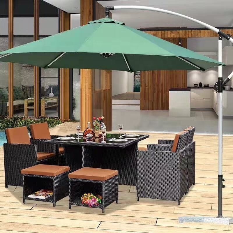 9pcs Outside patio furniture rattan wicker restaurant dinning table and chairs set with ottoman