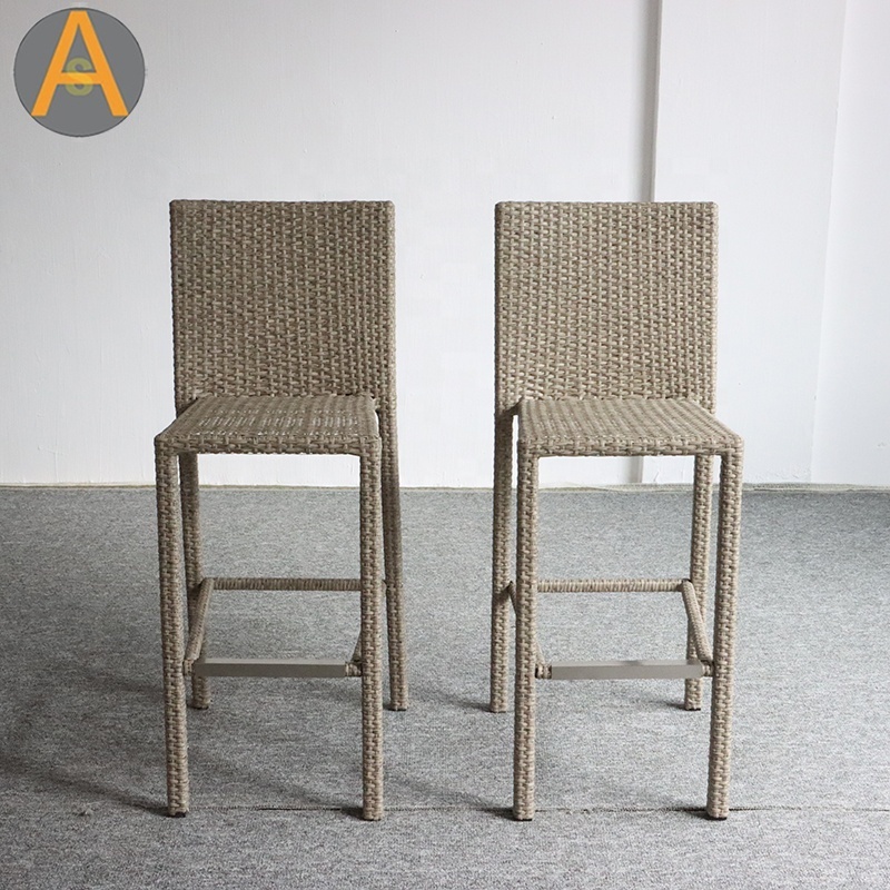 Bistro furniture outdoor high back pod chair pe rattan wicker hotel counter stools bar chair