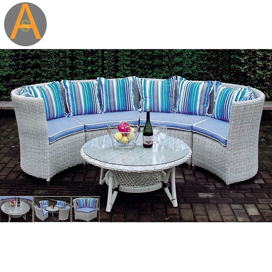 4 seater patio Beach rattan Sofa combination garden furniture half moon garden sofa sets