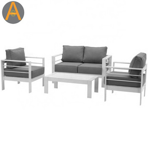 Heavy duty outdoor furniture garden lounge set white aluminum patio sofa set for restaurant