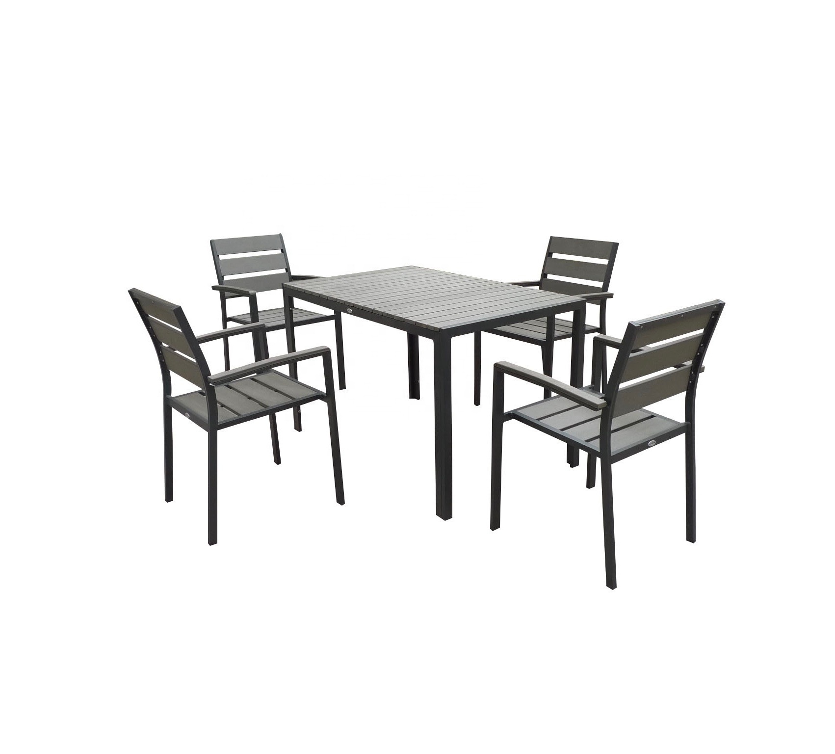 Plastic wood slats outdoor garden aluminum chair and table set wooden outdoor dining set