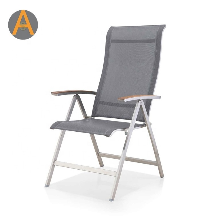 Modern outdoor furniture stainless steel reclining outdoor sling chair folding metal patio chair