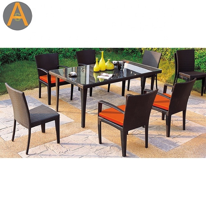 Hot Sale Patio Furniture Outdoor Garden Black Plastic Rattan Wicker Stackable Dining Chairs