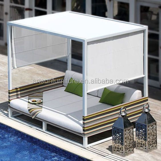 Beach aluminum chaise lounge daybed pool bed double sun lounger with canopy