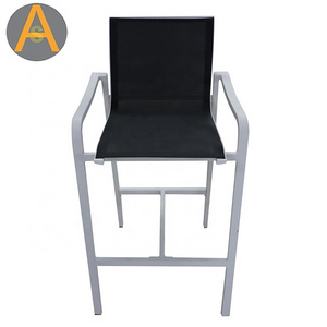 High quality metal aluminum sling high back metal counter stool bar chair outdoor bar furniture