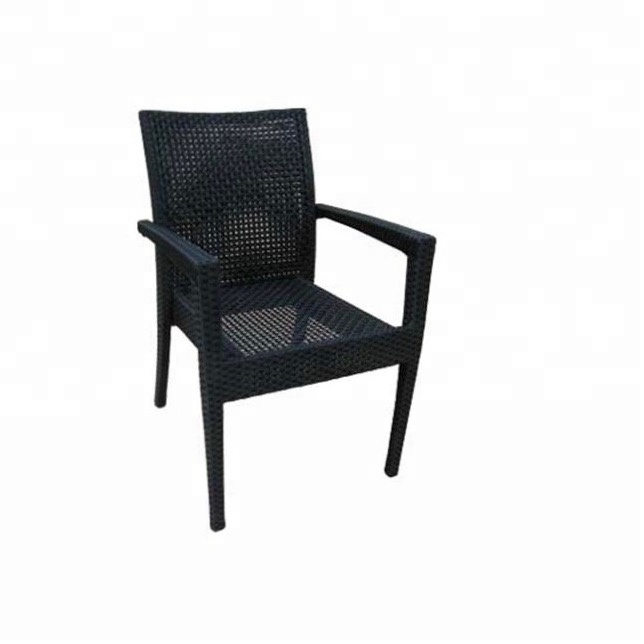 Hot Sale Patio Furniture Outdoor Garden Black Plastic Rattan Wicker Stackable Dining Chairs