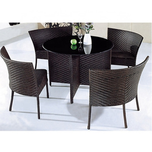 Hot sale space saving furniture black rattan wicker woven restaurant patio dining set