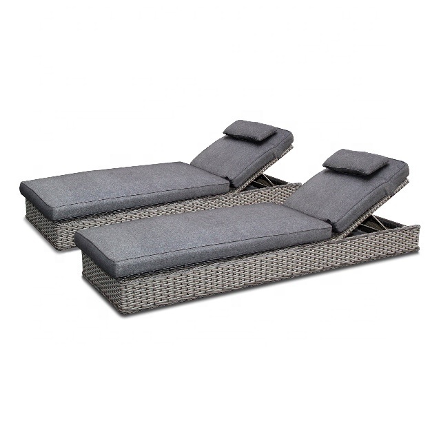 Aluminum waterproof rattan sun lounger chair pool side double chaise lounge chair