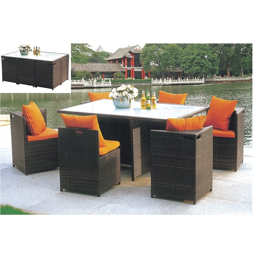 Cube patio furniture set rattan wicker outdoor restaurant dining table and chair set