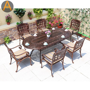 Outdoor Cast Aluminum Patio Furniture 7 PCS Metal Garden Dining table chairs Set