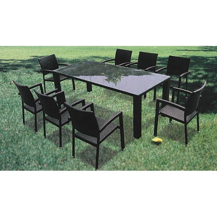 Hot Sale Patio Furniture Outdoor Garden Black Plastic Rattan Wicker Stackable Dining Chairs