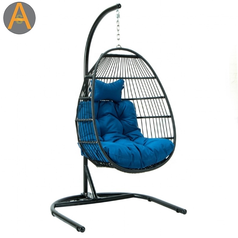 Folding up rattan Outdoor garden patio leisure Egg Basket swing suspended chair rope hanging chair