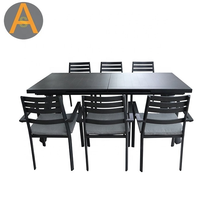 Garden furniture black aluminum cafe table set extensible outdoor dining table set