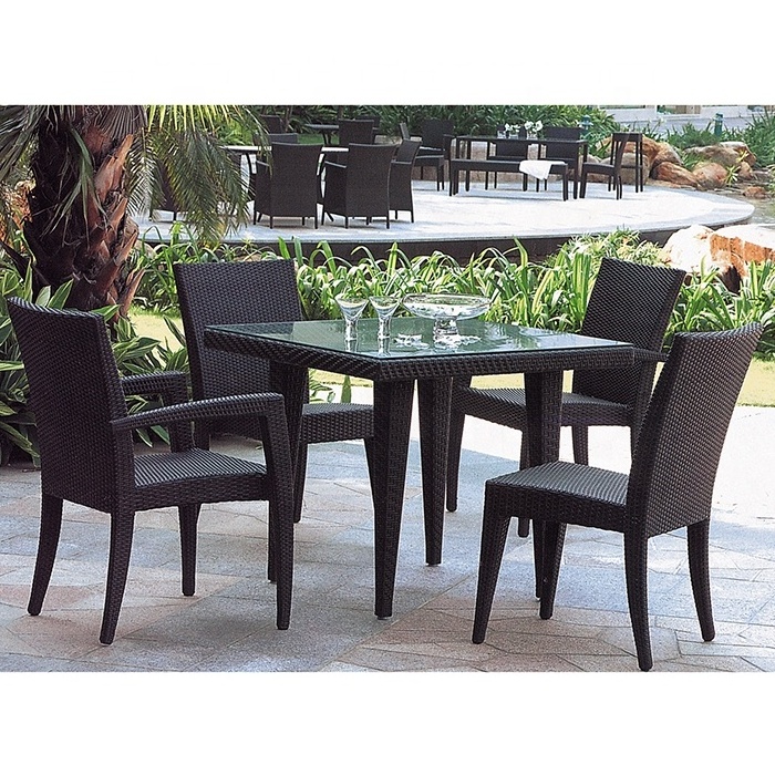 Hot Sale Patio Furniture Outdoor Garden Black Plastic Rattan Wicker Stackable Dining Chairs