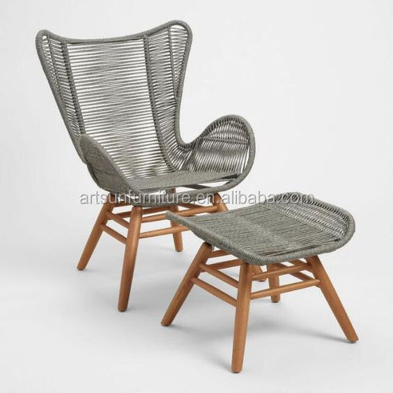 Home And Garden Furniture rope deck chair wood outdoor lounge chair with ottoman