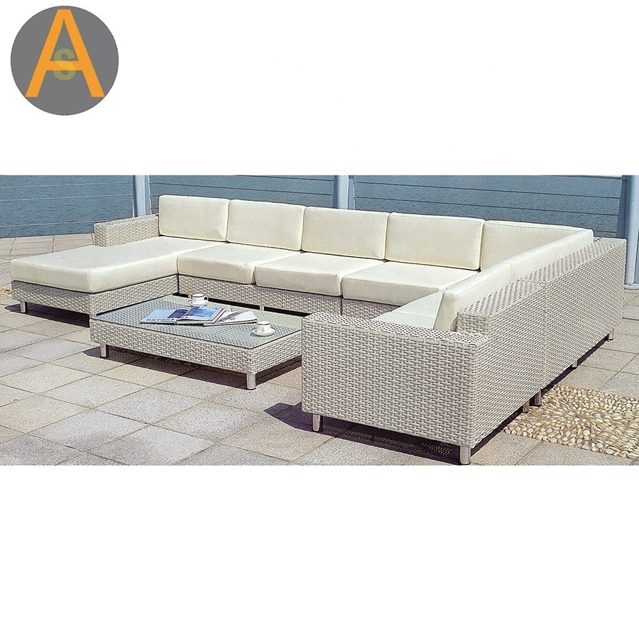 4 seater patio Beach rattan Sofa combination garden furniture half moon garden sofa sets