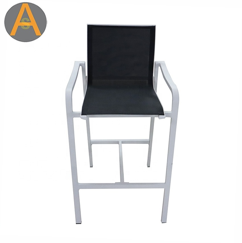 High quality metal aluminum sling high back metal counter stool bar chair outdoor bar furniture