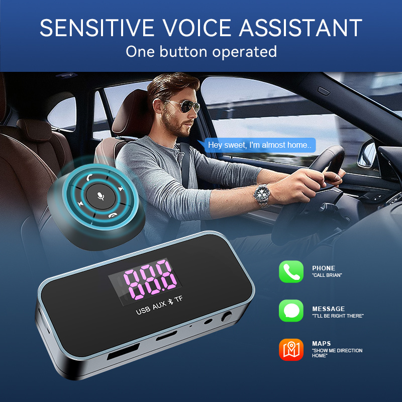 New Style Solar Power Type-C Charging AUX Wireless Bluetooth FM Transmitter Car Radio Audio Adapter With Battery Remote Control