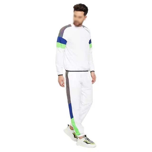 Wholesale Customized Men's 100% Cotton Tracksuit Fashionable Round Neck White & Green Oversize Men Sweatsuits Slim Fitness 2023