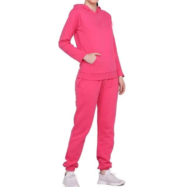 Wholesale High Quality Women Track Suits 100%Cotton Sportswear Sweat Suit Custom Logo Design Pullover Woman Pink Color Tracksuit