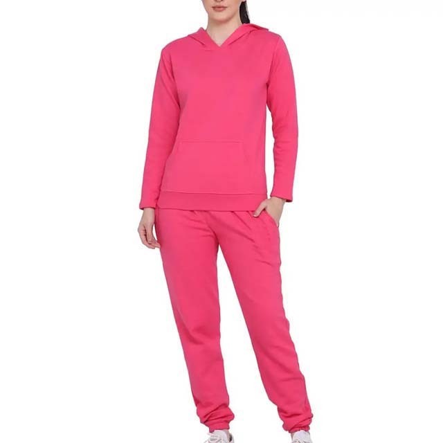 Wholesale High Quality Women Track Suits 100%Cotton Sportswear Sweat Suit Custom Logo Design Pullover Woman Pink Color Tracksuit