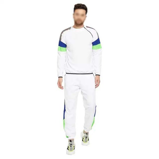 Wholesale Customized Men's 100% Cotton Tracksuit Fashionable Round Neck White & Green Oversize Men Sweatsuits Slim Fitness 2023