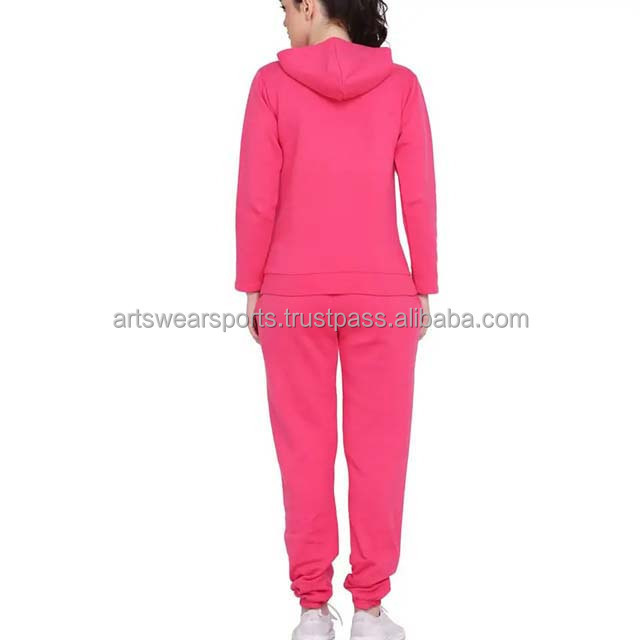 Wholesale High Quality Women Track Suits 100%Cotton Sportswear Sweat Suit Custom Logo Design Pullover Woman Pink Color Tracksuit