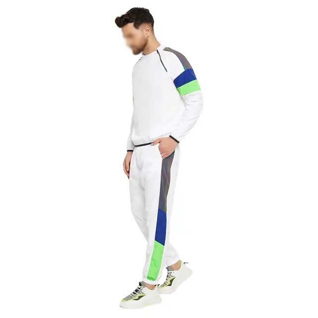 Wholesale Customized Men's 100% Cotton Tracksuit Fashionable Round Neck White & Green Oversize Men Sweatsuits Slim Fitness 2023