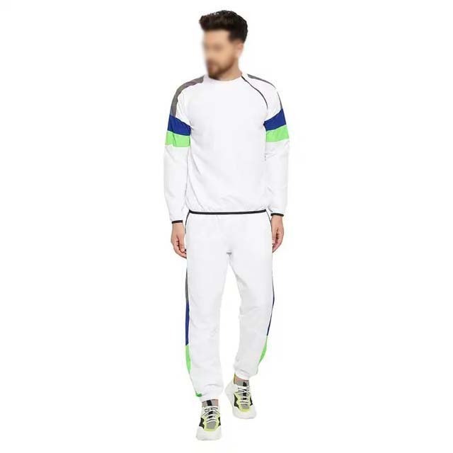 Wholesale Customized Men's 100% Cotton Tracksuit Fashionable Round Neck White & Green Oversize Men Sweatsuits Slim Fitness 2023