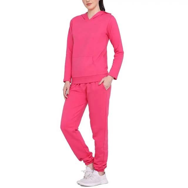 Wholesale High Quality Women Track Suits 100%Cotton Sportswear Sweat Suit Custom Logo Design Pullover Woman Pink Color Tracksuit