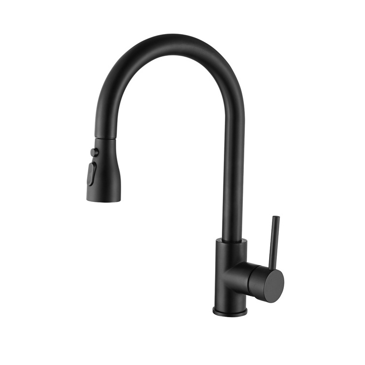 Luxury Single Hole Single Handle Mat Black kitchen sink faucet with Pull Down Sprayer