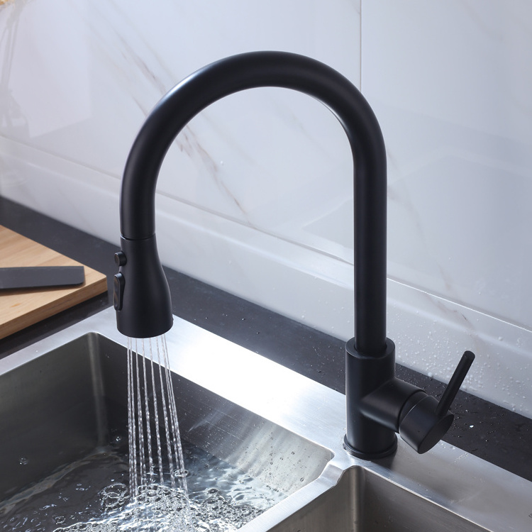 Luxury Single Hole Single Handle Mat Black kitchen sink faucet with Pull Down Sprayer