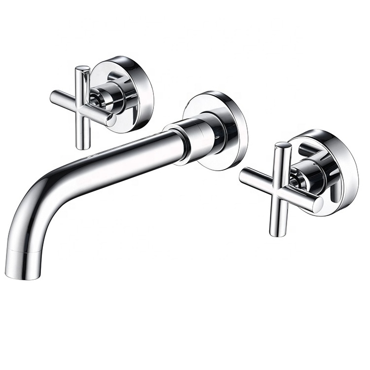 Popular In wall installation brass black water taps Dual handle basin faucet bathroom faucet widespread