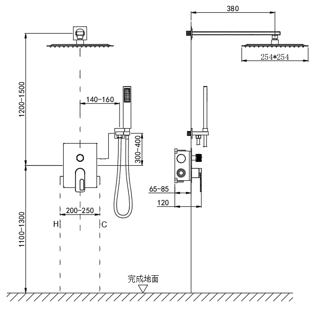 Two Functions Square Luxury Brushed Gold  Wall Mounted Concealed Bathroom Faucet Rain Concealed Shower Sets