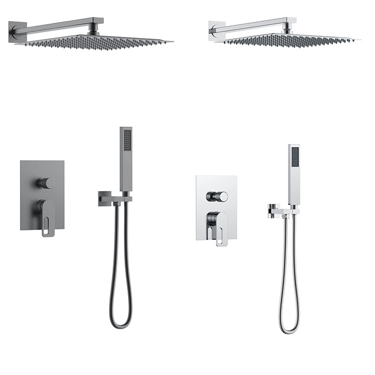 Two Functions Square Luxury Brushed Gold  Wall Mounted Concealed Bathroom Faucet Rain Concealed Shower Sets