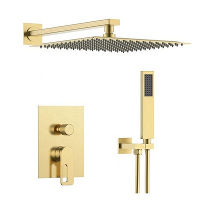 Two Functions Square Luxury Brushed Gold  Wall Mounted Concealed Bathroom Faucet Rain Concealed Shower Sets