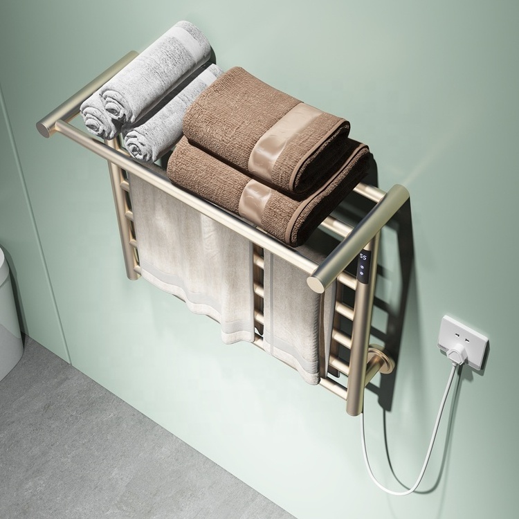 CE approved Modern design bath towel rack warmer electric brushed gold wall-mounted towel warmer rack