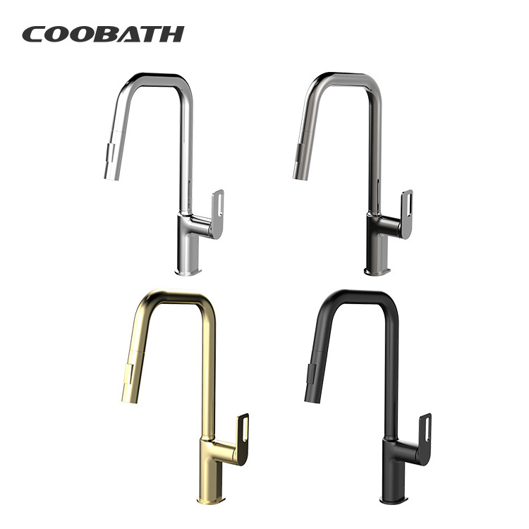 Manufacturer Wholesale 304 Stainless Steel Brass Copper Faucets Tap Single Hole Pull Out Kitchen Faucet