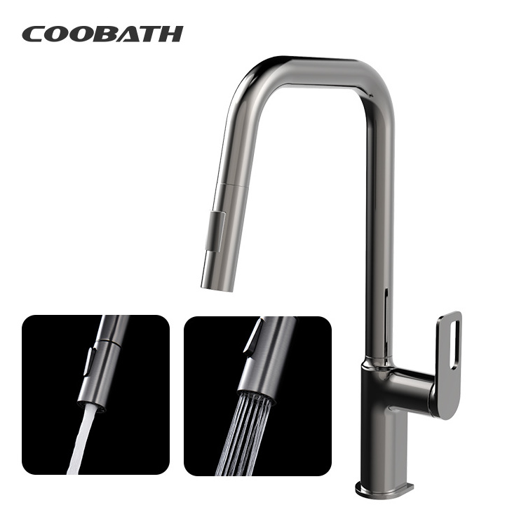 Manufacturer Wholesale 304 Stainless Steel Brass Copper Faucets Tap Single Hole Pull Out Kitchen Faucet