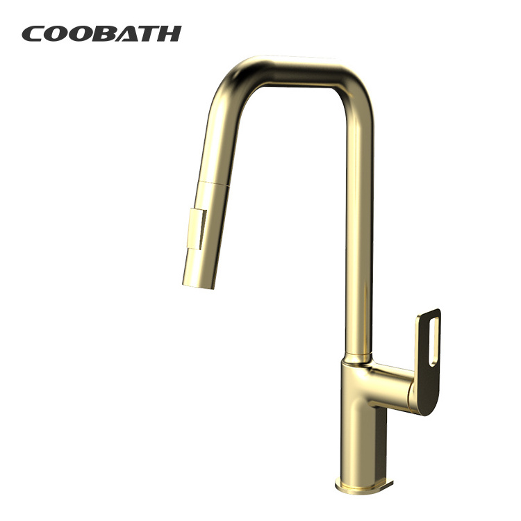 Manufacturer Wholesale 304 Stainless Steel Brass Copper Faucets Tap Single Hole Pull Out Kitchen Faucet