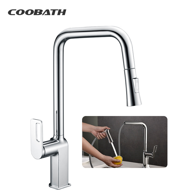 Manufacturer Wholesale 304 Stainless Steel Brass Copper Faucets Tap Single Hole Pull Out Kitchen Faucet