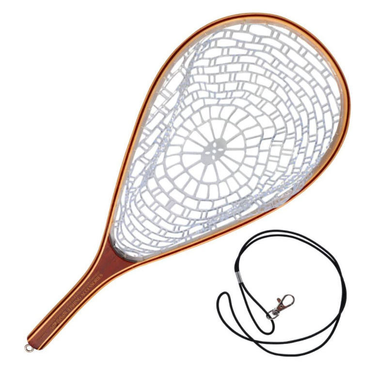 XN114 Wooden Handle Waterproof Frame Curve Rubber Mesh Fly Carp Outdoor Fishing Landing Net