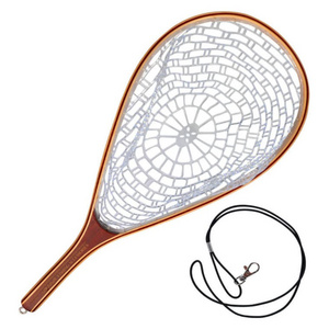 XN114 Wooden Handle Waterproof Frame Curve Rubber Mesh Fly Carp Outdoor Fishing Landing Net