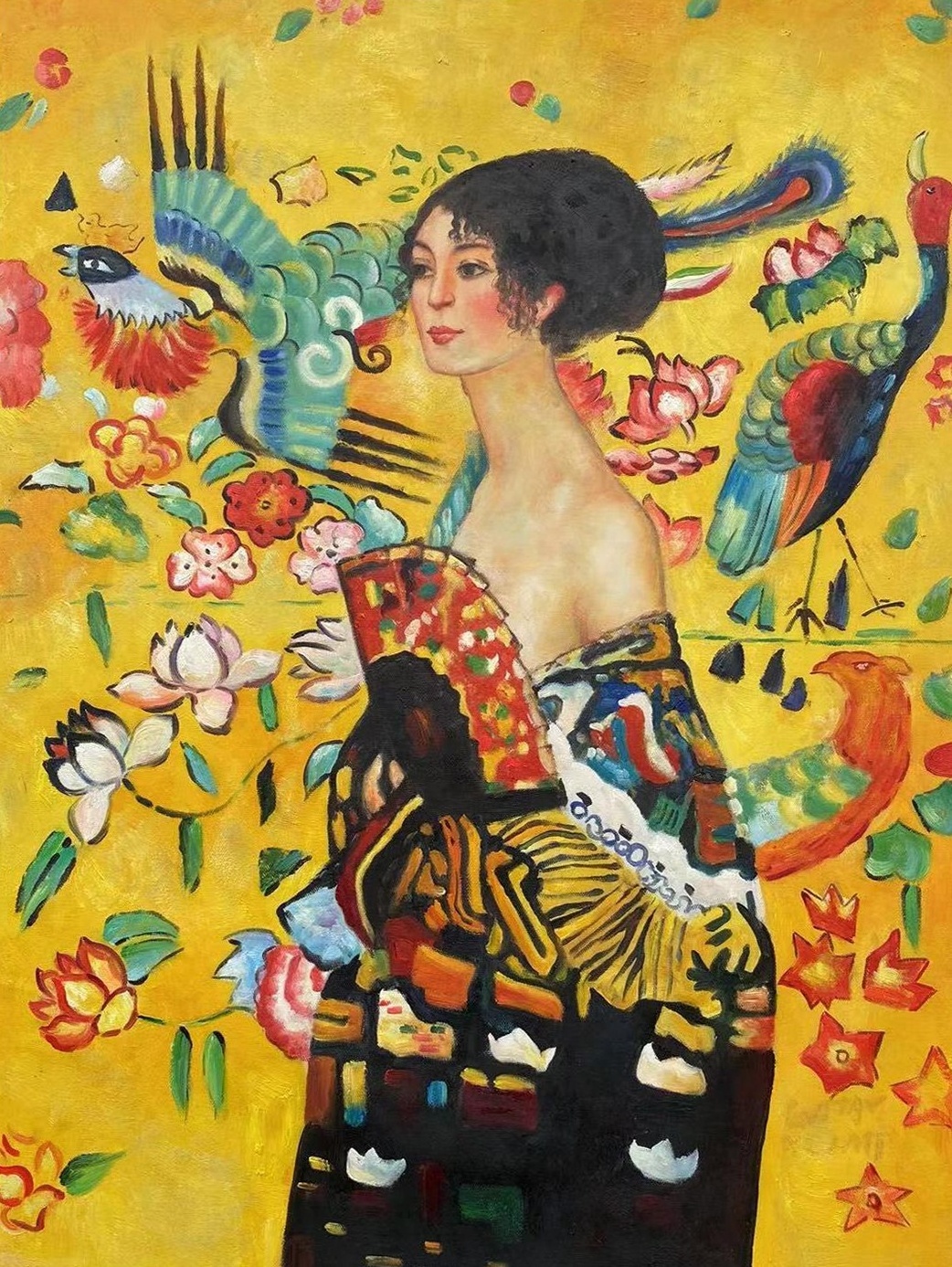 Lady With Fan Gustav Klimt Hand-painted Art Oil Painting